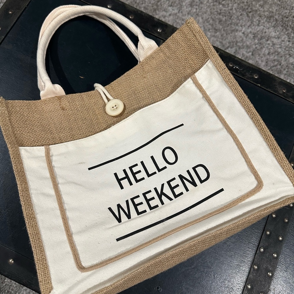 Tan Burlap Storage Bag with velcro closesure